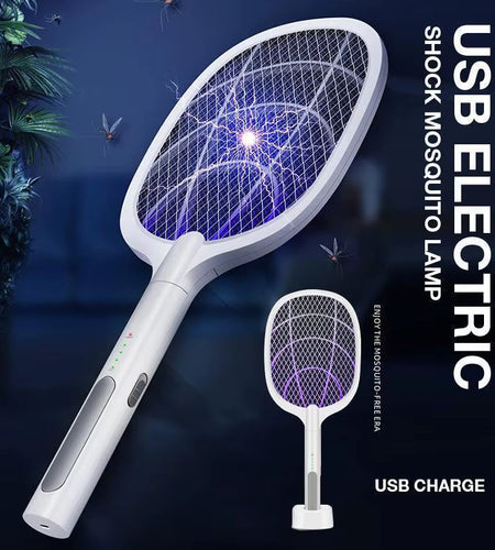 USB Electric Shock Mosquito Lamp Portable Handheld USB Charging Fly Swatter Electric Shock Triple-Layer Mesh Lamp Home Tools