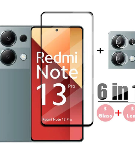 6In1 Glass for Redmi Note 13 Pro Global Full Cover Tempered Glass Redmi Note 13 Pro Screen Protector Lens Film Redmi Note 13 Pro